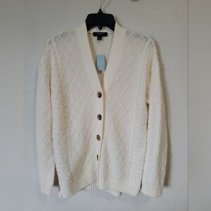 Ann Taylor Cream Textured Cardigan